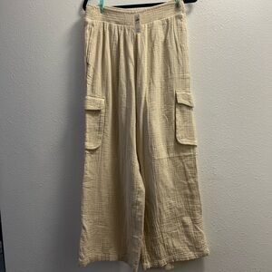 Aerie Cream Gauzy Cargo Pants